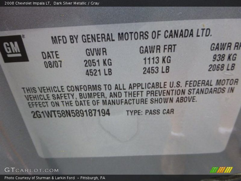 Dark Silver Metallic / Gray 2008 Chevrolet Impala LT