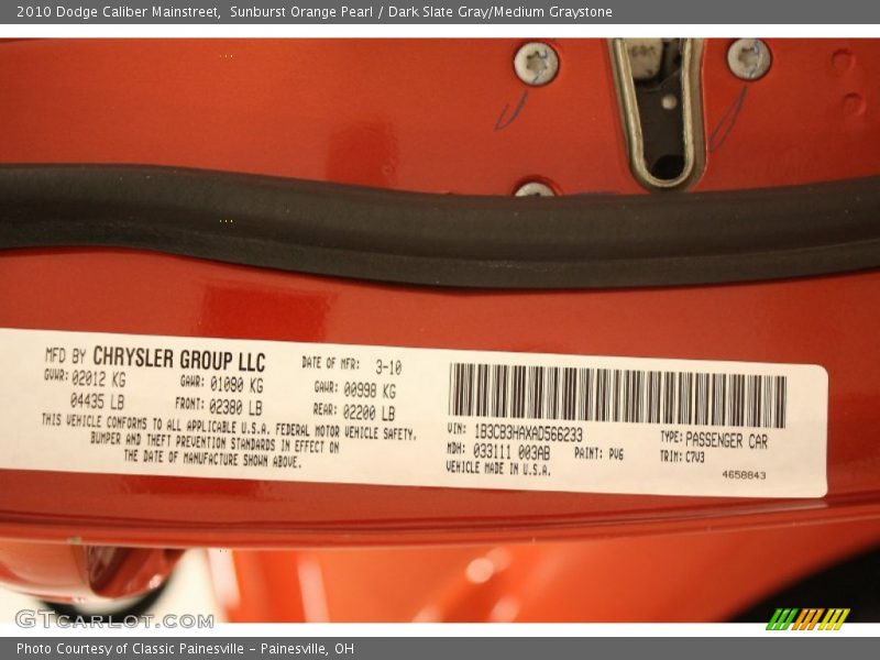 Sunburst Orange Pearl / Dark Slate Gray/Medium Graystone 2010 Dodge Caliber Mainstreet