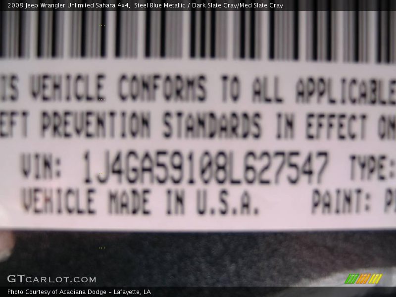 Steel Blue Metallic / Dark Slate Gray/Med Slate Gray 2008 Jeep Wrangler Unlimited Sahara 4x4