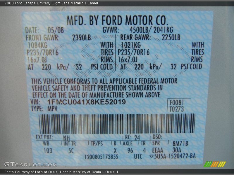 Light Sage Metallic / Camel 2008 Ford Escape Limited