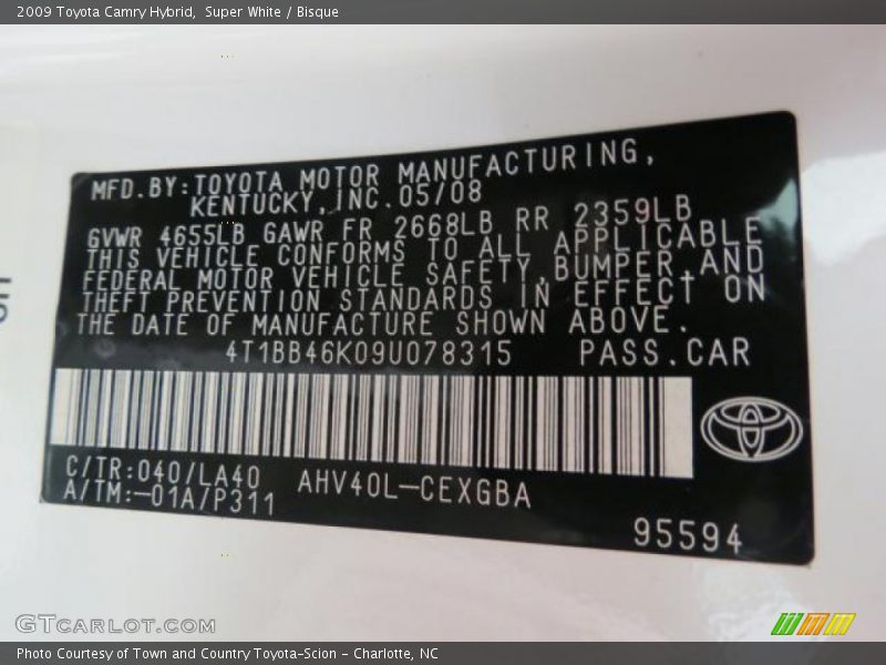 Super White / Bisque 2009 Toyota Camry Hybrid