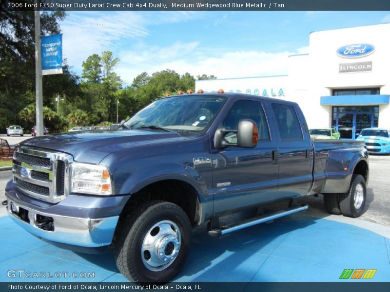 Medium Wedgewood Blue Metallic / Tan 2006 Ford F350 Super Duty Lariat Crew Cab 4x4 Dually