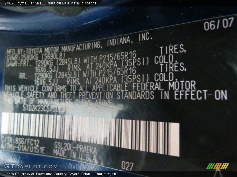 Nautical Blue Metallic / Stone 2007 Toyota Sienna LE