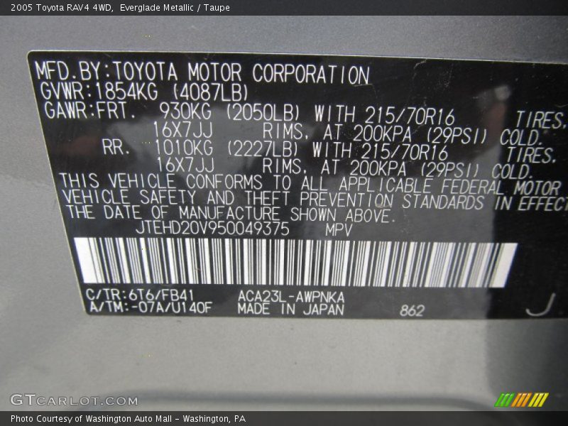 Everglade Metallic / Taupe 2005 Toyota RAV4 4WD