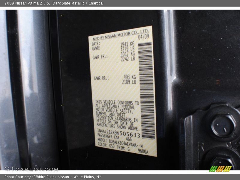 Dark Slate Metallic / Charcoal 2009 Nissan Altima 2.5 S