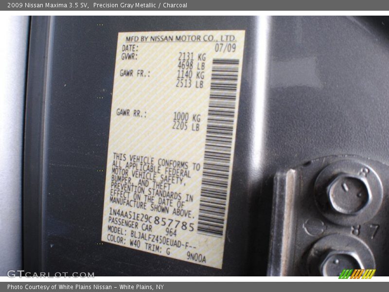 Precision Gray Metallic / Charcoal 2009 Nissan Maxima 3.5 SV