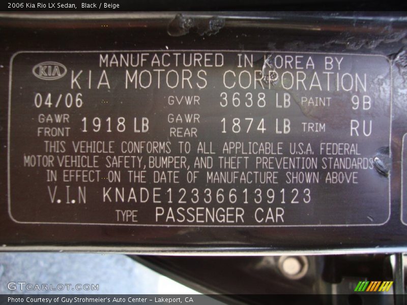 Black / Beige 2006 Kia Rio LX Sedan