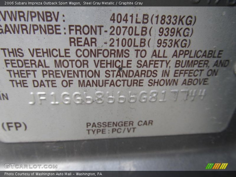 Steel Gray Metallic / Graphite Gray 2006 Subaru Impreza Outback Sport Wagon