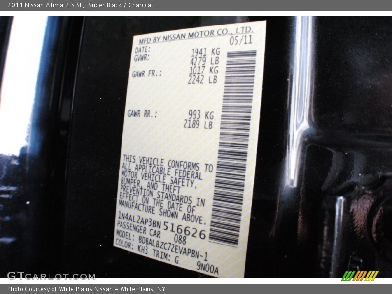 Super Black / Charcoal 2011 Nissan Altima 2.5 SL