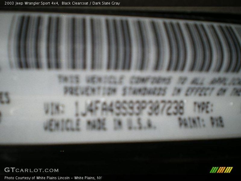 Black Clearcoat / Dark Slate Gray 2003 Jeep Wrangler Sport 4x4