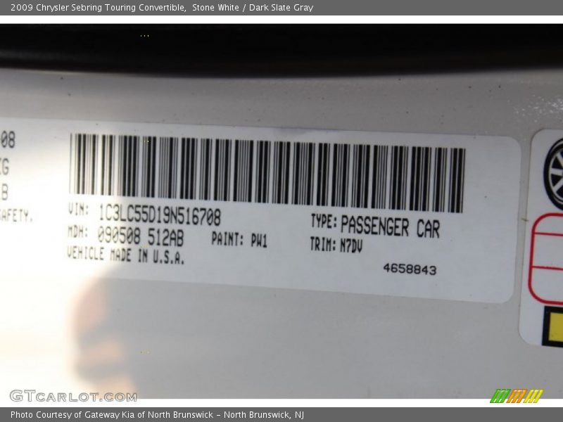 Stone White / Dark Slate Gray 2009 Chrysler Sebring Touring Convertible