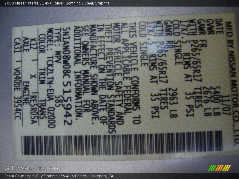 Silver Lightning / Steel/Graphite 2008 Nissan Xterra SE 4x4