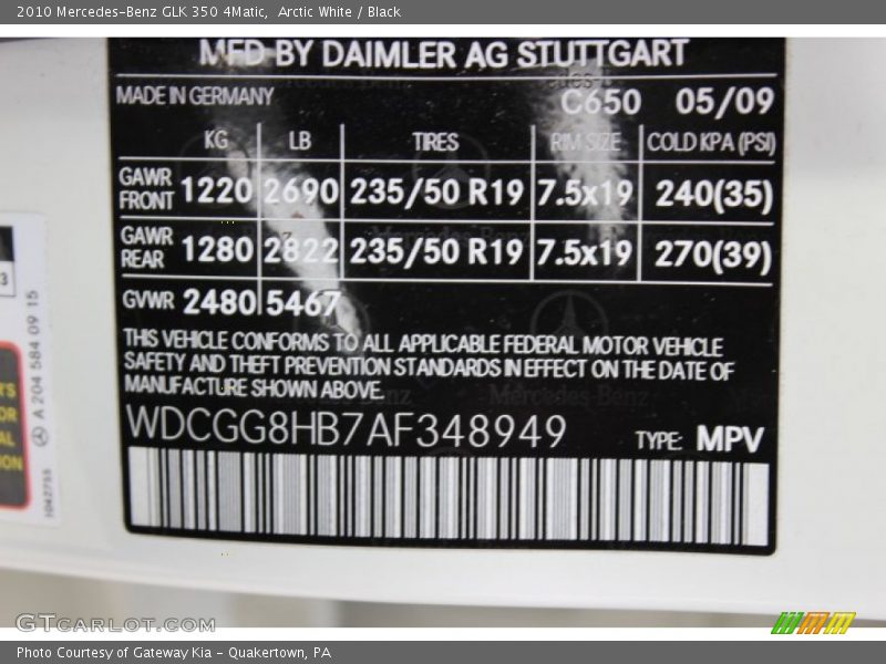 Arctic White / Black 2010 Mercedes-Benz GLK 350 4Matic