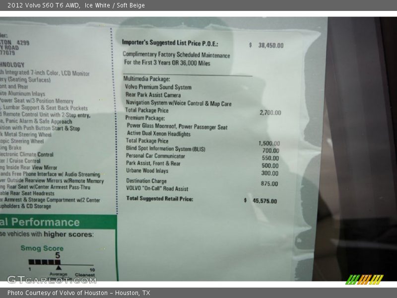 Ice White / Soft Beige 2012 Volvo S60 T6 AWD