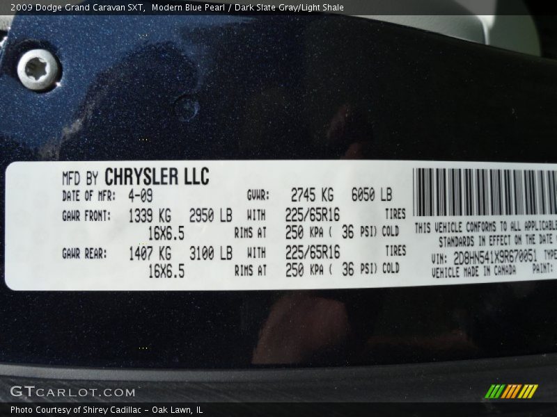 Modern Blue Pearl / Dark Slate Gray/Light Shale 2009 Dodge Grand Caravan SXT