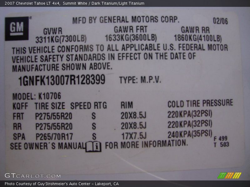 Summit White / Dark Titanium/Light Titanium 2007 Chevrolet Tahoe LT 4x4