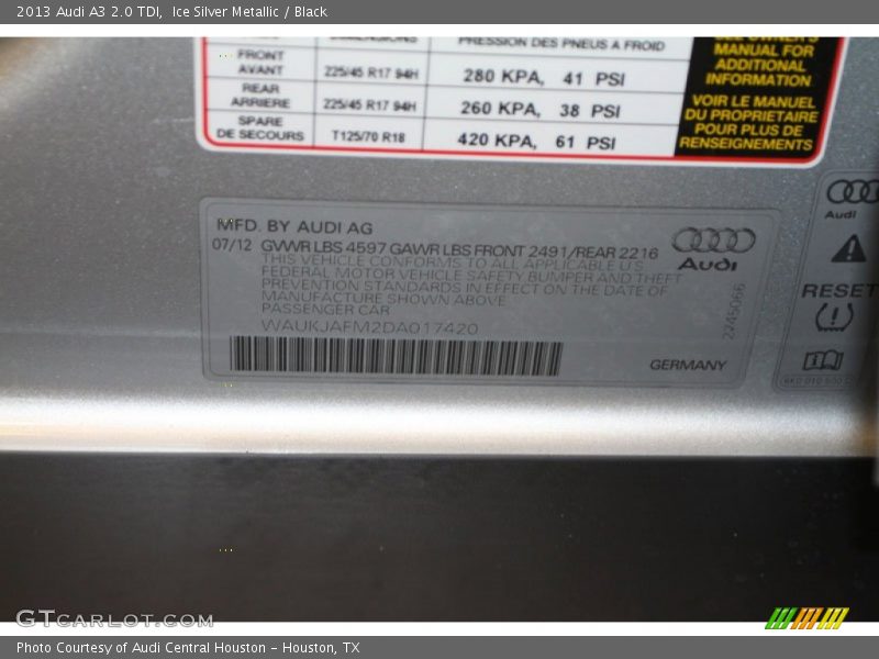 Ice Silver Metallic / Black 2013 Audi A3 2.0 TDI