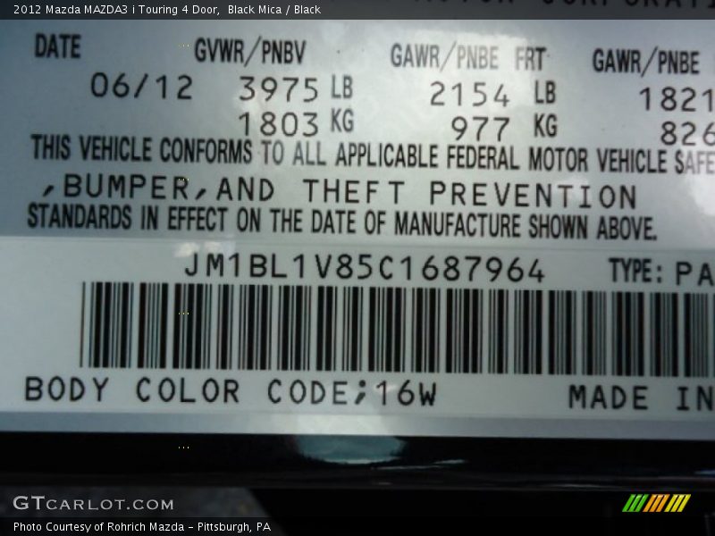 Black Mica / Black 2012 Mazda MAZDA3 i Touring 4 Door