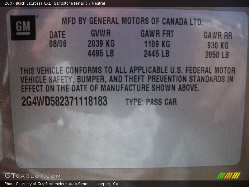 Sandstone Metallic / Neutral 2007 Buick LaCrosse CXL