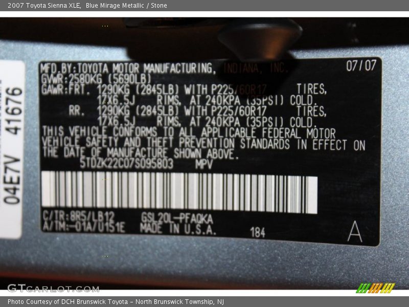 Blue Mirage Metallic / Stone 2007 Toyota Sienna XLE