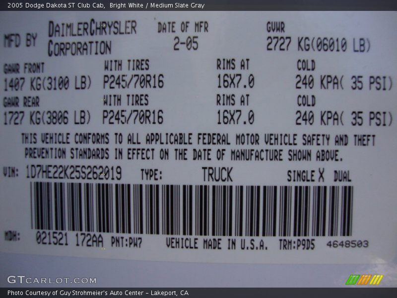 Bright White / Medium Slate Gray 2005 Dodge Dakota ST Club Cab