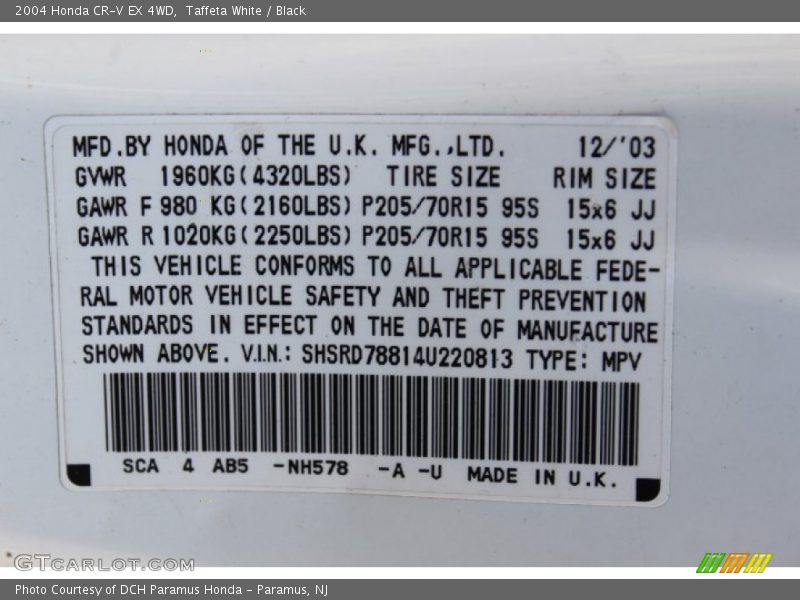 Taffeta White / Black 2004 Honda CR-V EX 4WD