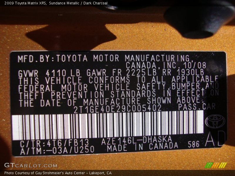 2009 Matrix XRS Sundance Metallic Color Code 4T6
