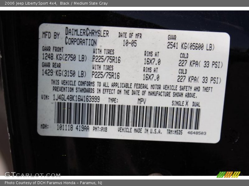 Black / Medium Slate Gray 2006 Jeep Liberty Sport 4x4