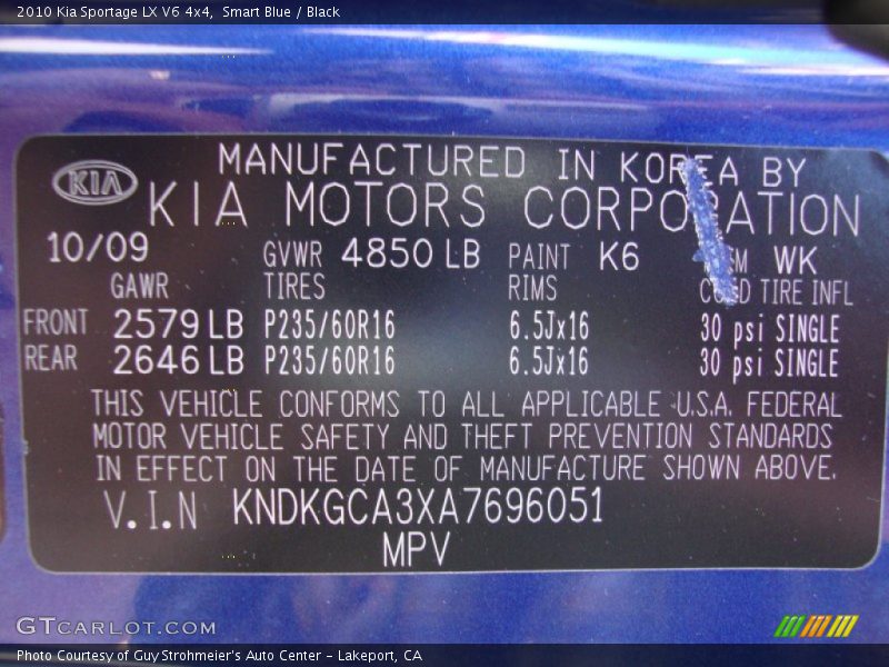 Smart Blue / Black 2010 Kia Sportage LX V6 4x4