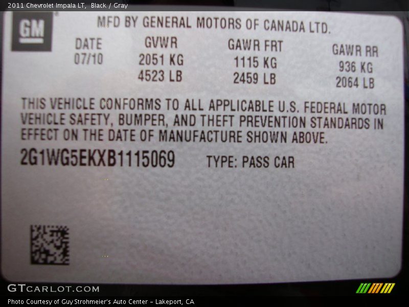 Black / Gray 2011 Chevrolet Impala LT