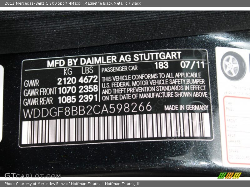 Magnetite Black Metallic / Black 2012 Mercedes-Benz C 300 Sport 4Matic
