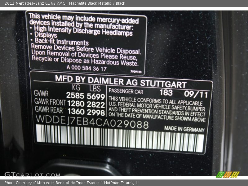 2012 CL 63 AMG Magnetite Black Metallic Color Code 183