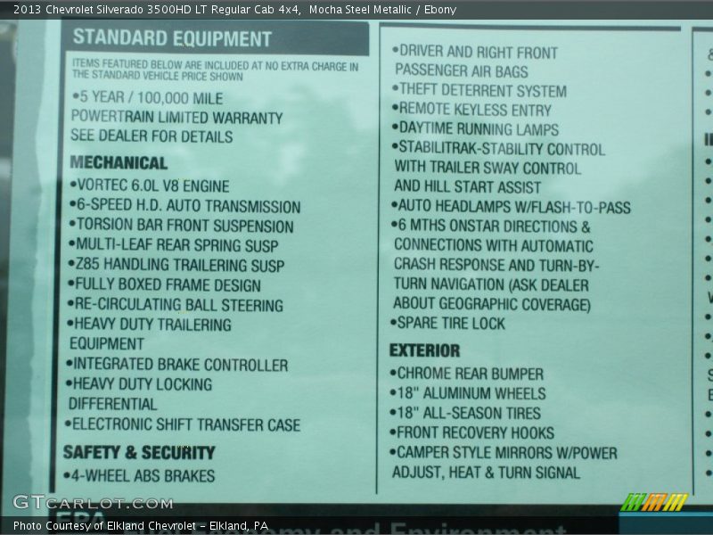  2013 Silverado 3500HD LT Regular Cab 4x4 Window Sticker