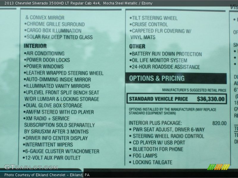  2013 Silverado 3500HD LT Regular Cab 4x4 Window Sticker