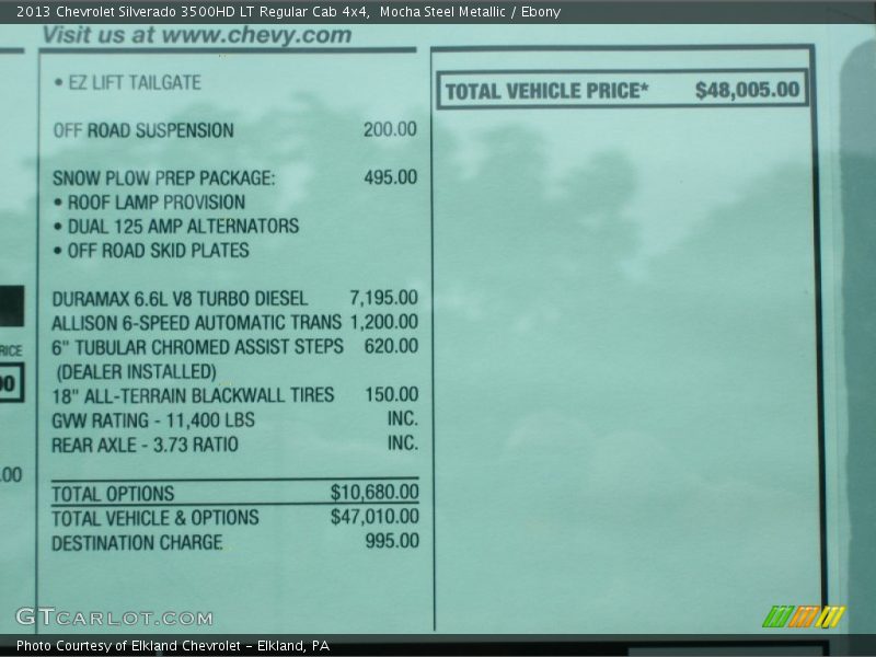  2013 Silverado 3500HD LT Regular Cab 4x4 Window Sticker