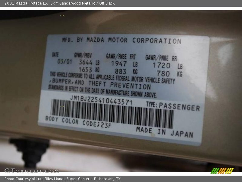 Light Sandalwood Metallic / Off Black 2001 Mazda Protege ES