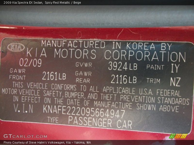 Spicy Red Metallic / Beige 2009 Kia Spectra EX Sedan