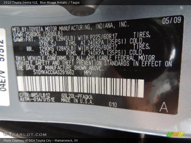 Blue Mirage Metallic / Taupe 2010 Toyota Sienna XLE