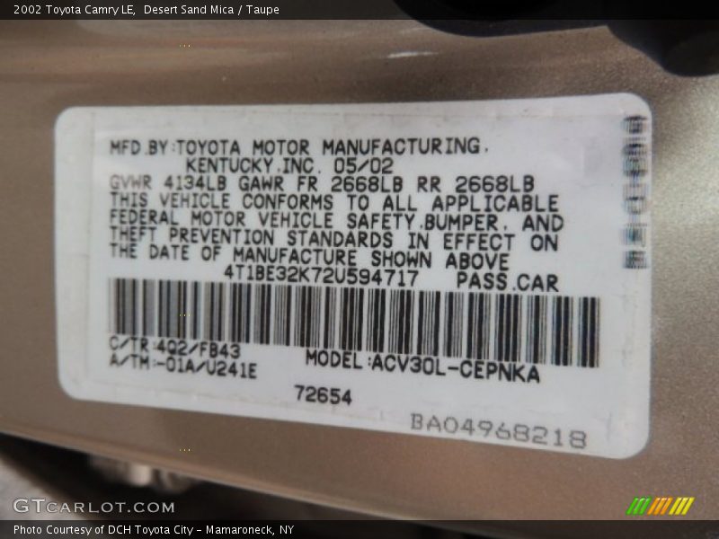 Desert Sand Mica / Taupe 2002 Toyota Camry LE
