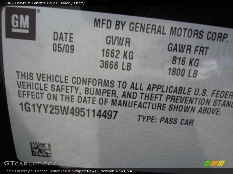 Black / Ebony 2009 Chevrolet Corvette Coupe