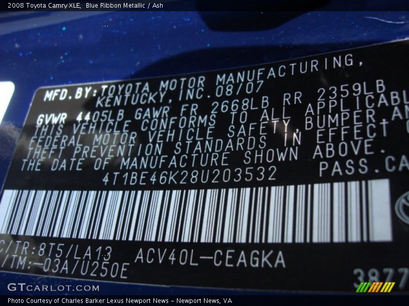 Blue Ribbon Metallic / Ash 2008 Toyota Camry XLE