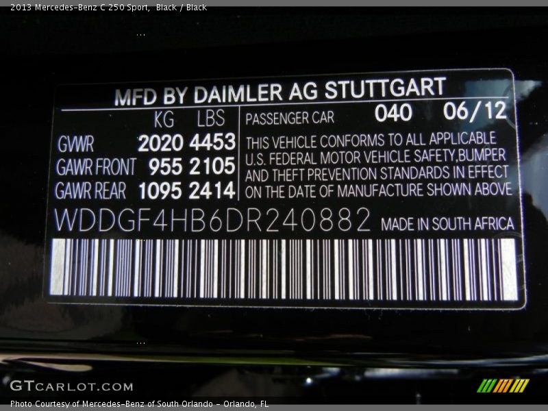 Black / Black 2013 Mercedes-Benz C 250 Sport