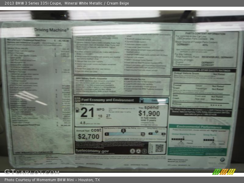  2013 3 Series 335i Coupe Window Sticker