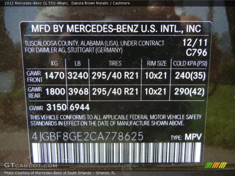 Dakota Brown Metallic / Cashmere 2012 Mercedes-Benz GL 550 4Matic