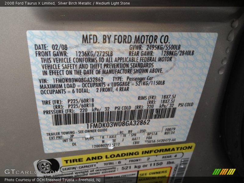 Silver Birch Metallic / Medium Light Stone 2008 Ford Taurus X Limited