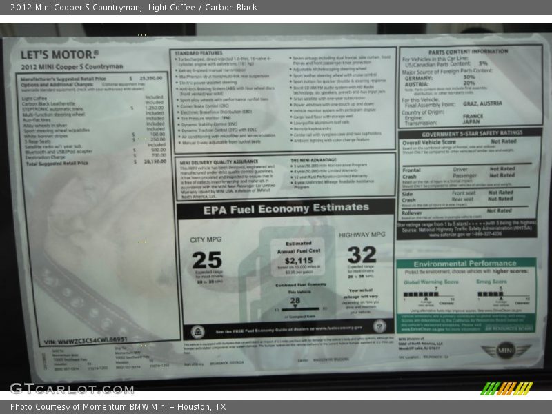 Light Coffee / Carbon Black 2012 Mini Cooper S Countryman