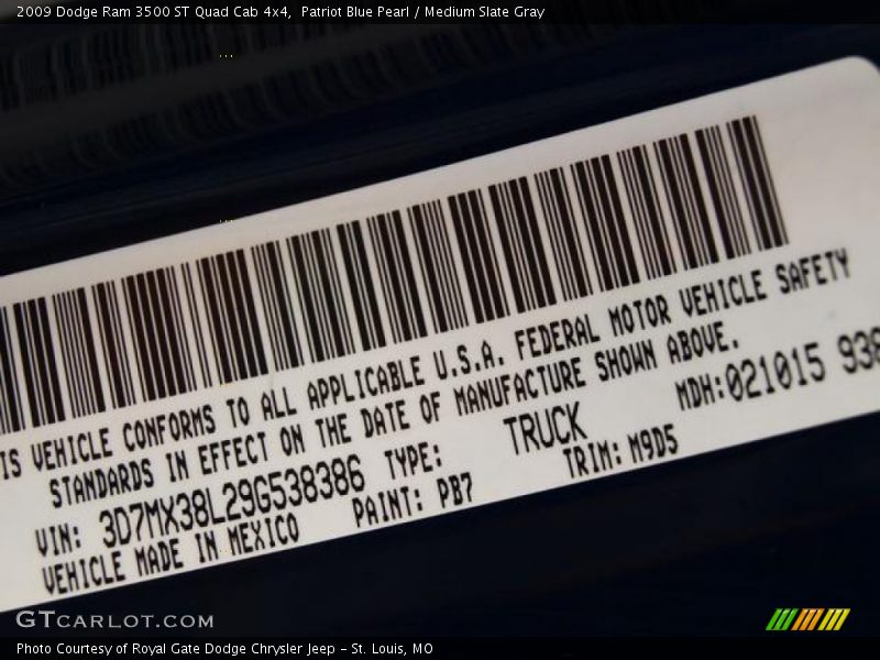 2009 Ram 3500 ST Quad Cab 4x4 Patriot Blue Pearl Color Code PB7