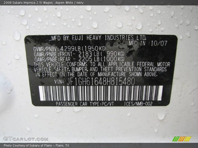 Aspen White / Ivory 2008 Subaru Impreza 2.5i Wagon