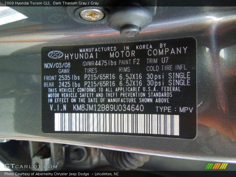 Dark Titanium Gray / Gray 2009 Hyundai Tucson GLS