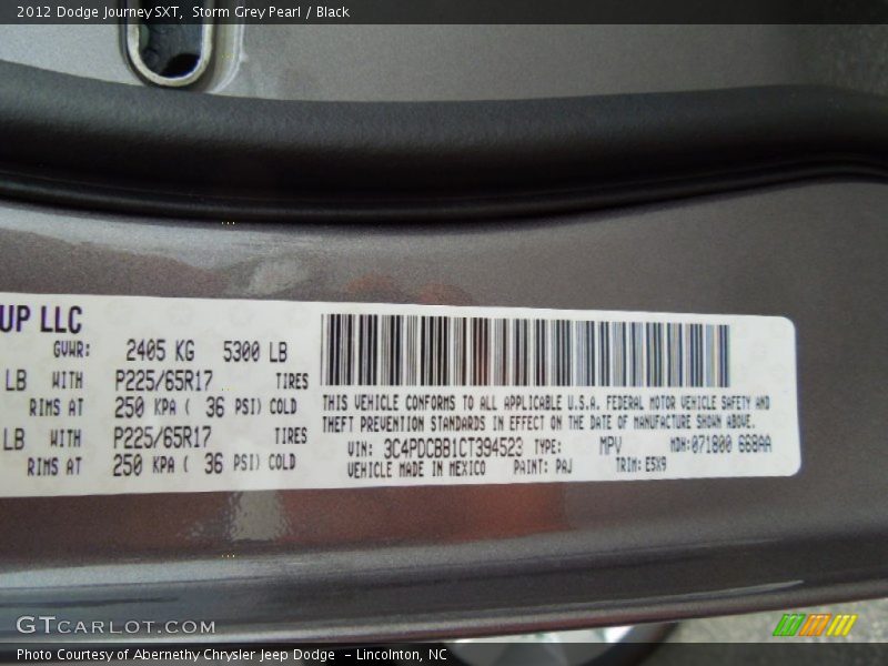 Storm Grey Pearl / Black 2012 Dodge Journey SXT